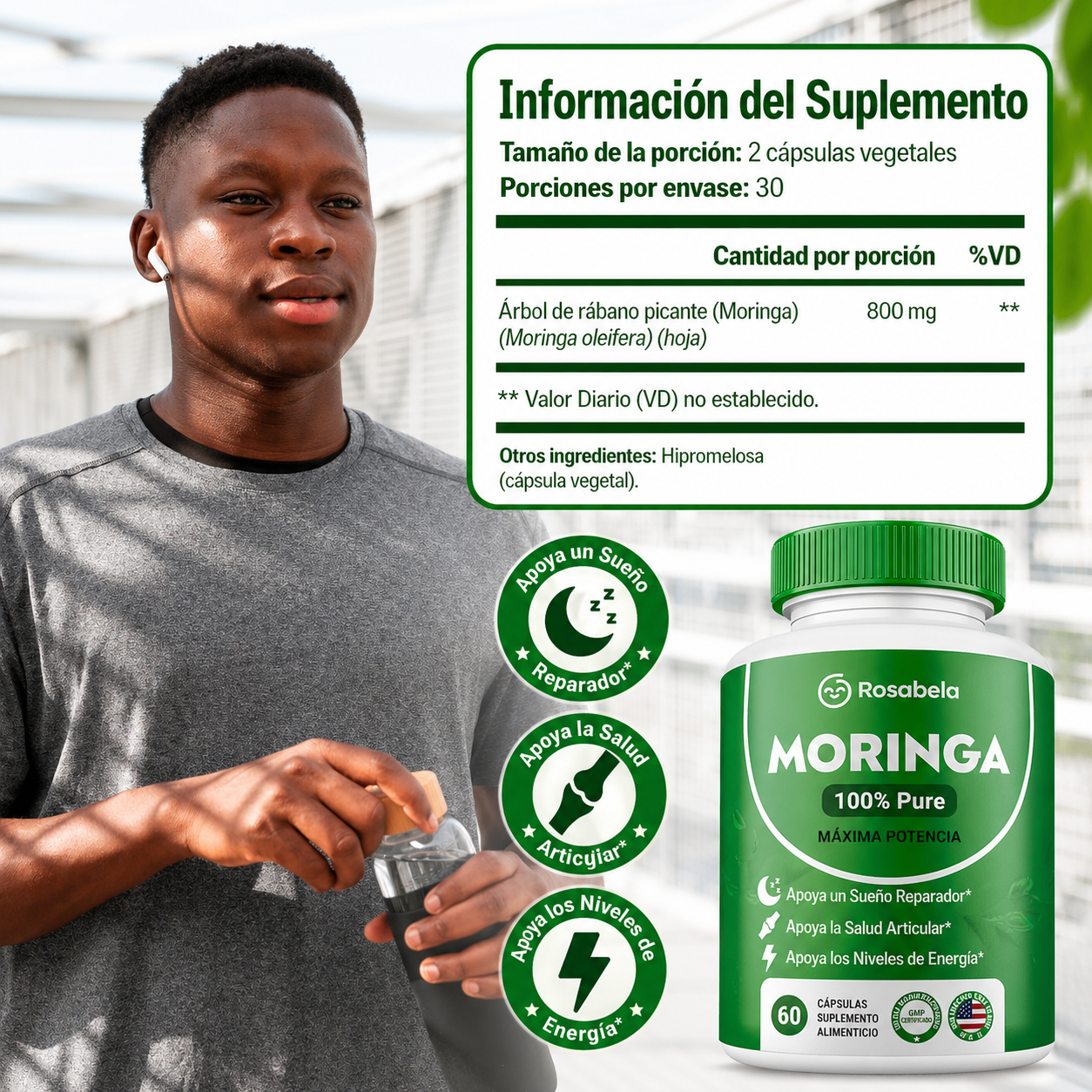 Moringa 100% pura en cápsulas – energía y bienestar natural (60 cápsulas)